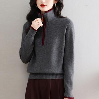 翻领半拉链宽松毛衣女秋冬新款洋气高领高级感针织打底衫羊毛衫