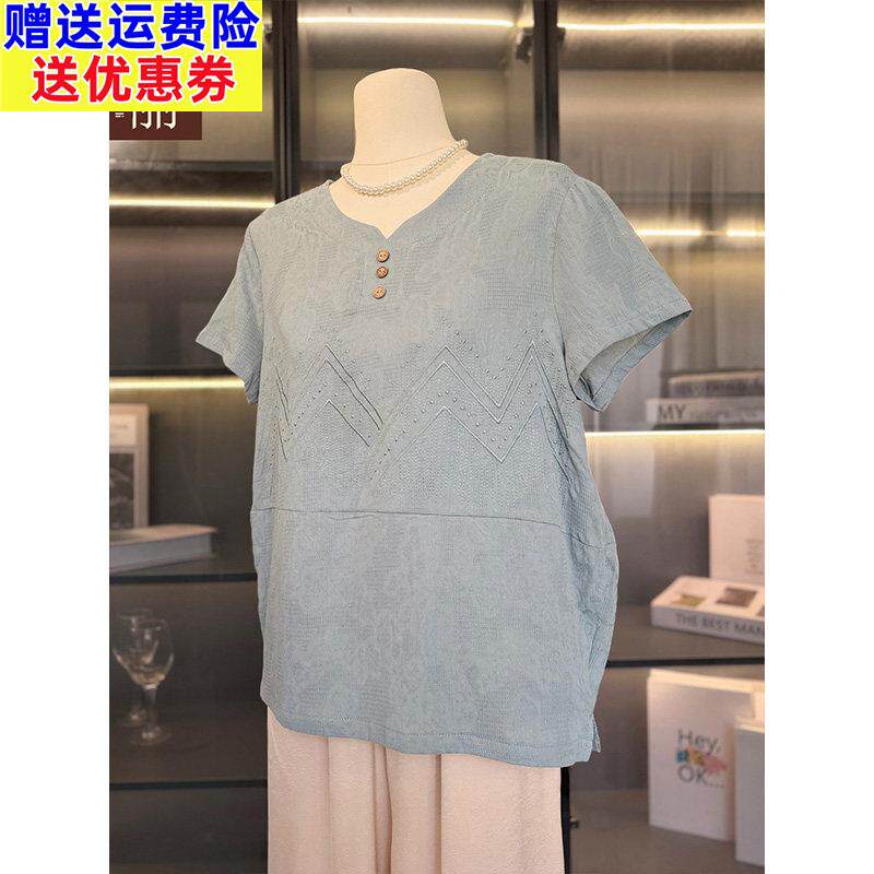 妈妈装短袖T恤棉麻衬衫女2026年夏装新款上衣气质百搭中老年衬衣