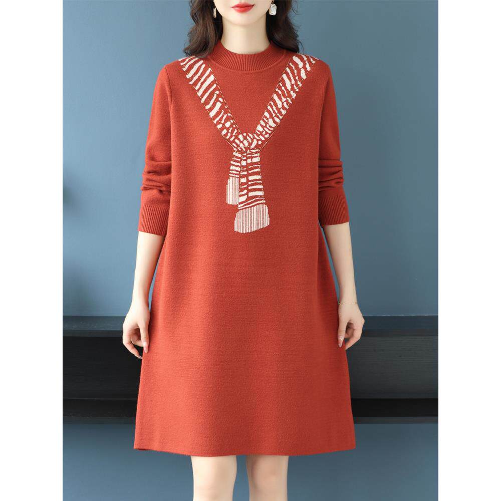 妈妈时尚打底毛衣裙秋冬新款宽松加大码洋气中长款羊毛衫女200斤