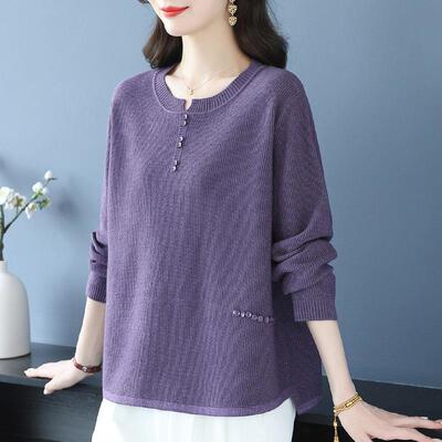 胖妈妈秋装新款上衣时尚加肥加大码针织衫女宽松遮肚子洋气薄毛衣