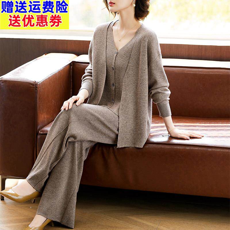 妈妈春装休闲运动服套装2026新款中老年女假两件针织衫上衣两件套
