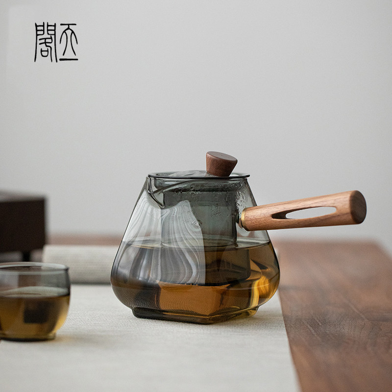 天一阁丨中式木把玻璃煮茶壶加厚耐高温蒸煮茶器泡茶壶黑晶炉加热