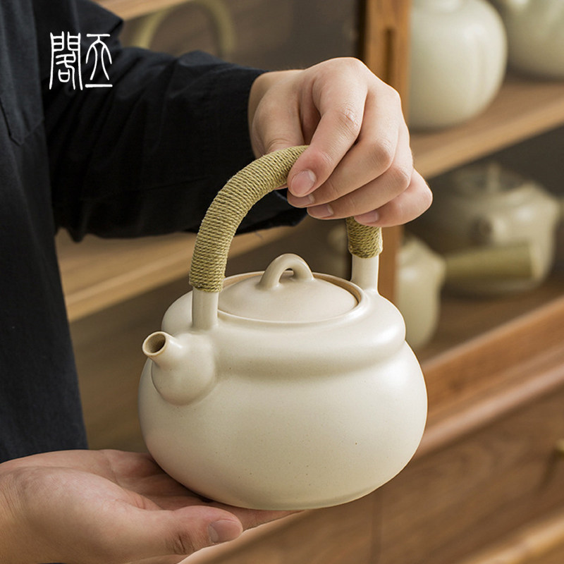 天一阁丨苏打釉陶壶电陶炉专用提梁烧水壶球孔过滤白泥大号煮茶壶