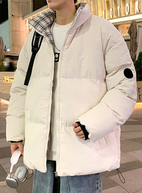 千鸟格拼接棉衣男高级感痞帅棉服冬季新款外套加厚保暖棉袄面包服