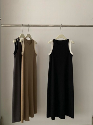 慵懒冰丝针织假两件背心连衣裙女