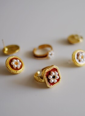 高定感勃垦地褐！athflow风法式田园配色美哭耳钉耳夹饰品925银针