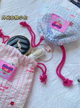 ins可爱卡通抽绳束口收纳袋便携时尚外出杂物化妆包布袋小包袋子