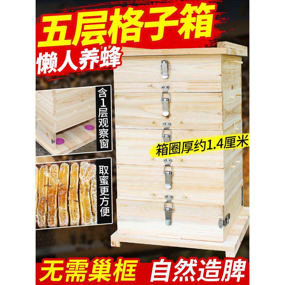 中蜂格子箱 1.4cm薄板土养蜜蜂箱中峰箱5层杉木带观察窗通风口新