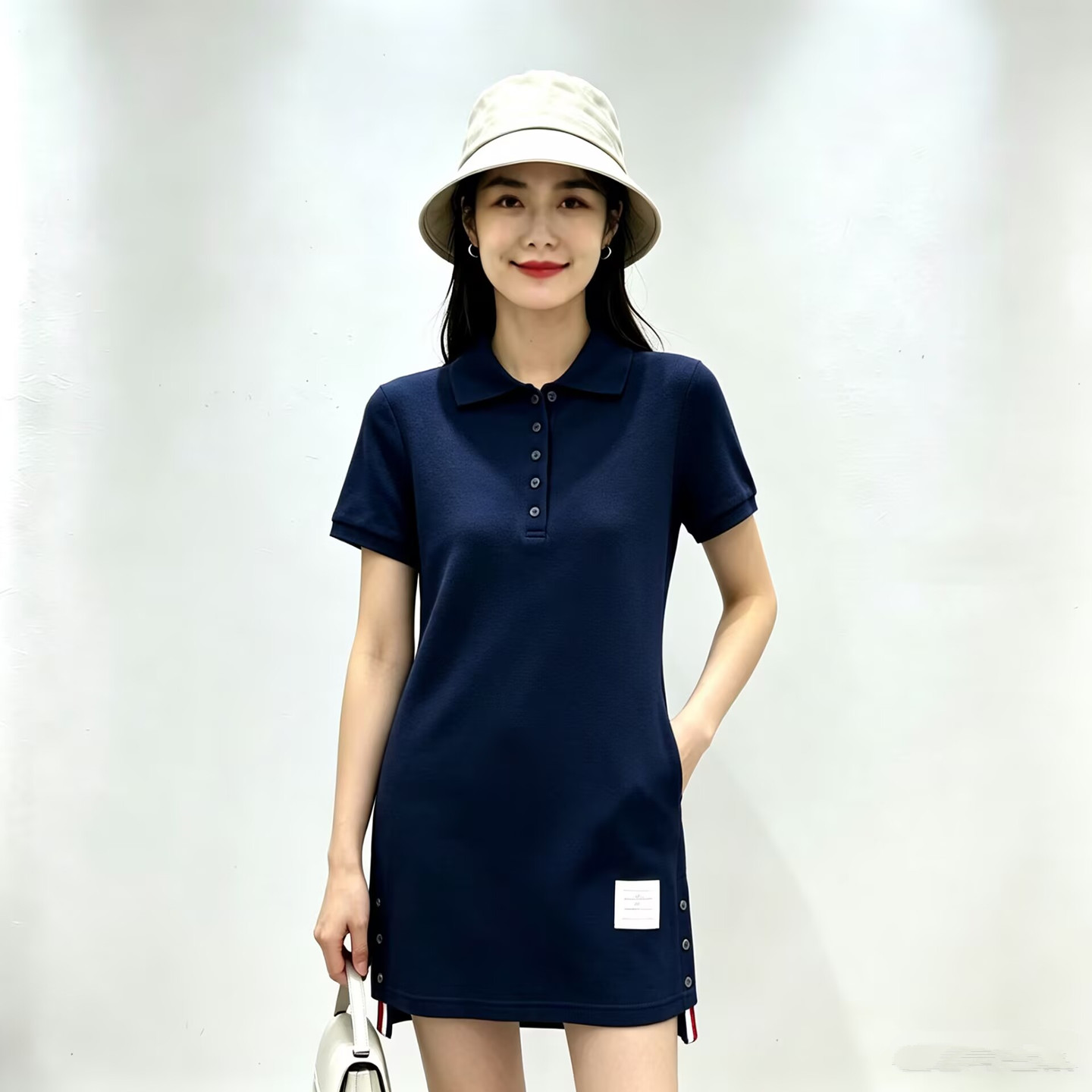 T家夏季新款女款朱地后织带PO连衣裙