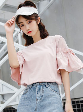 白色夏季短袖t恤女短款2026款韩版潮ins学生宽松半袖体恤露肩上衣