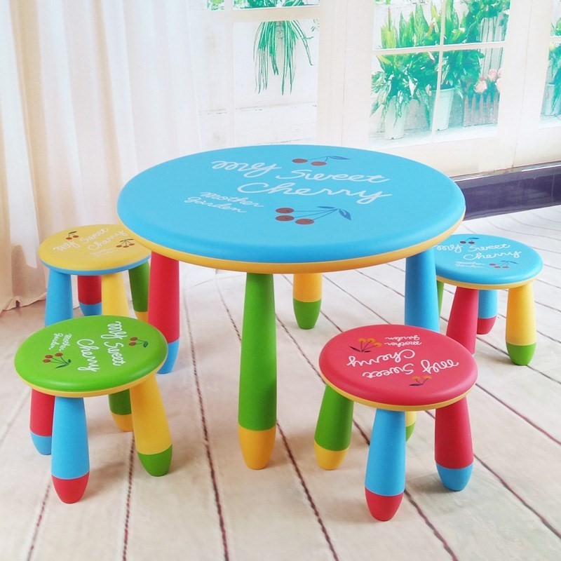 幼儿园儿童桌椅套装 塑料学习桌玩具游戏桌家用宝宝小桌子圆形