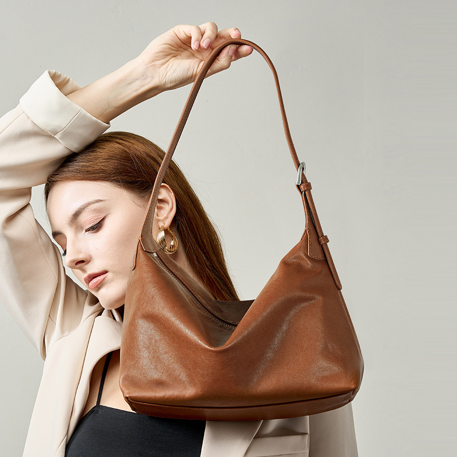 头层牛皮腋下包女士单肩斜跨包