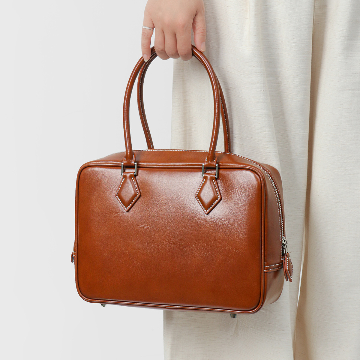 复古头层油蜡牛皮手提包女小方包