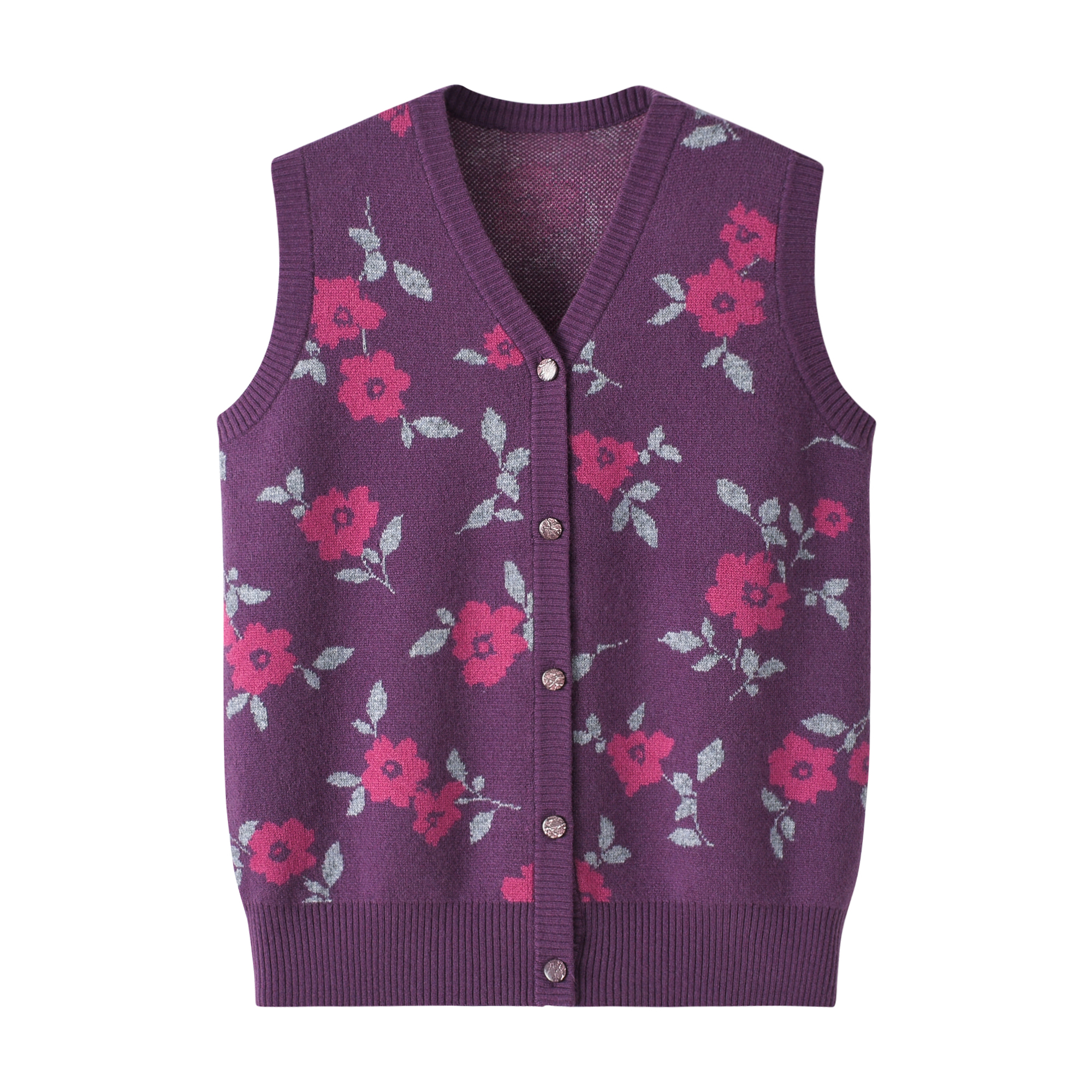 羊绒衫马甲背心女士开衫中老年秋冬加厚坎肩无袖针织妈妈羊毛毛衣