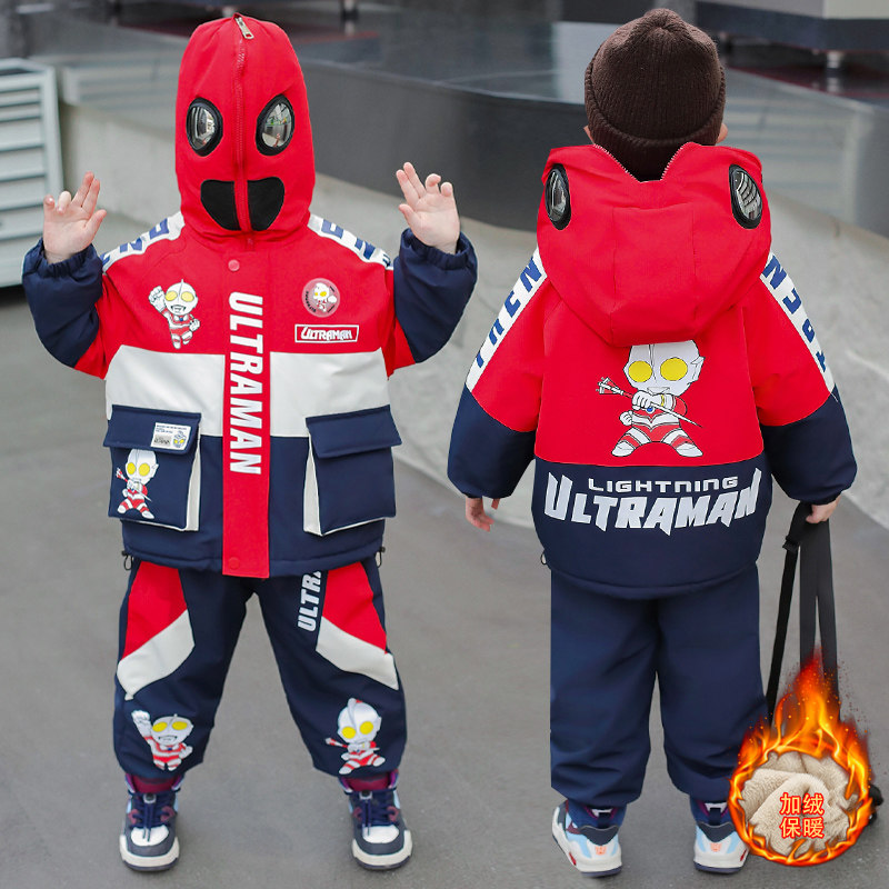 湖州织里2025男童奥特曼套装冬季加绒加厚两件套男孩加棉外套保暖,童装/婴儿装/亲子装,套装,淘宝优惠券,粉丝福利购,淘宝优惠卷