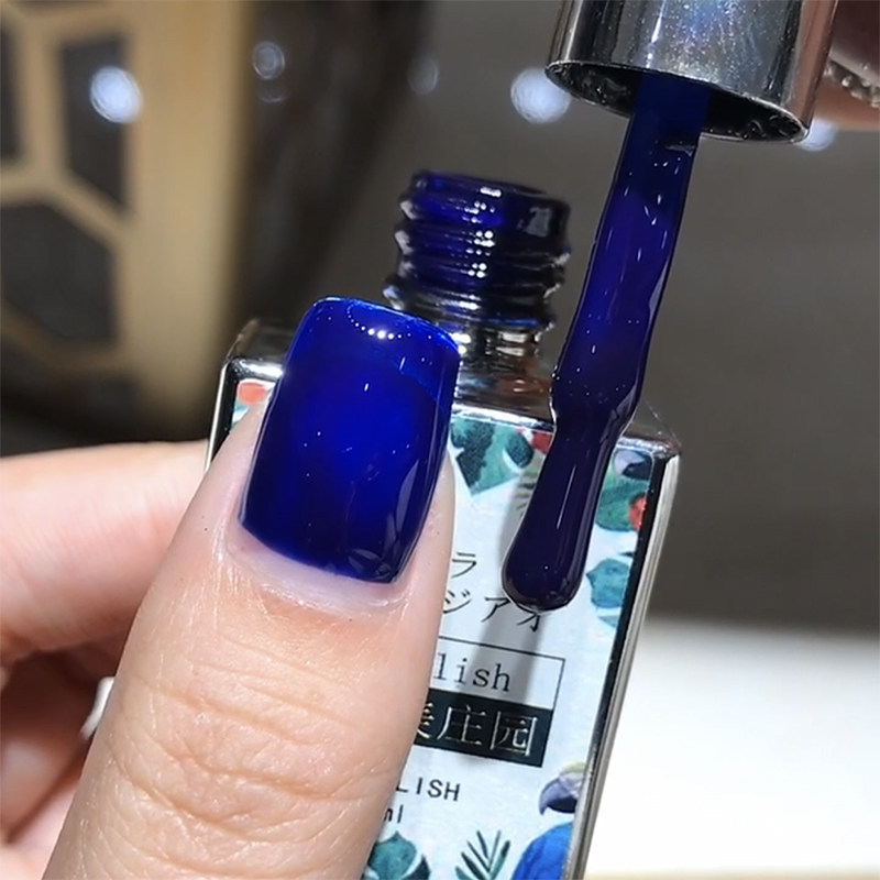 彩虹美甲网红新色美甲店光疗胶渐变显白款气质宝石蓝冰透深蓝色的