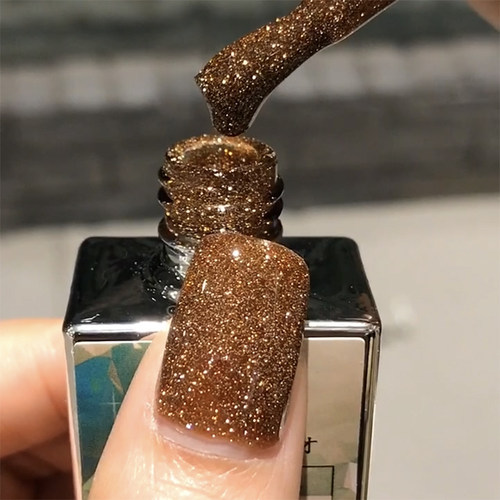 蹦迪甲油胶暴闪光疗焦糖咖色
