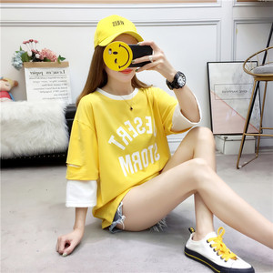 学生7分七分中袖t恤bf怪味少女宽松体桖短袖上衣服姐妹闺蜜装夏季