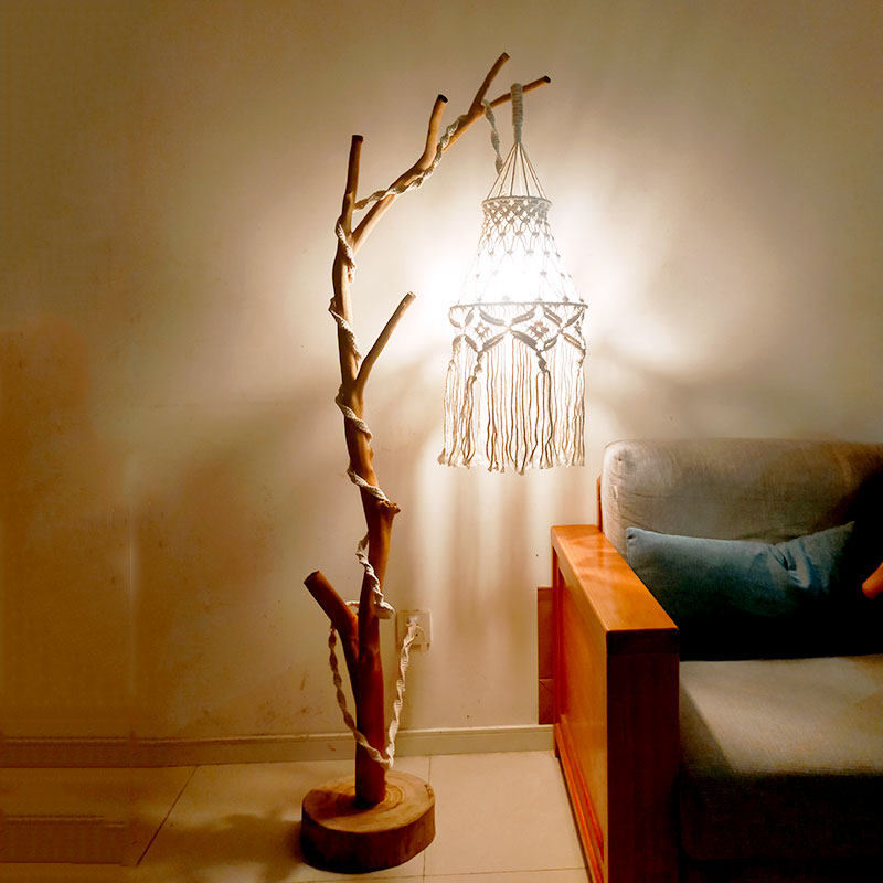 干树枝落地灯民宿古风树杈原木客厅卧室架子吊灯造景枯树干装饰灯