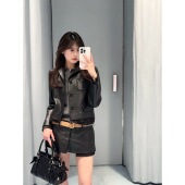 Girl 定制线 早春甜酷风 小羊皮徽标字母假两件皮衣外套