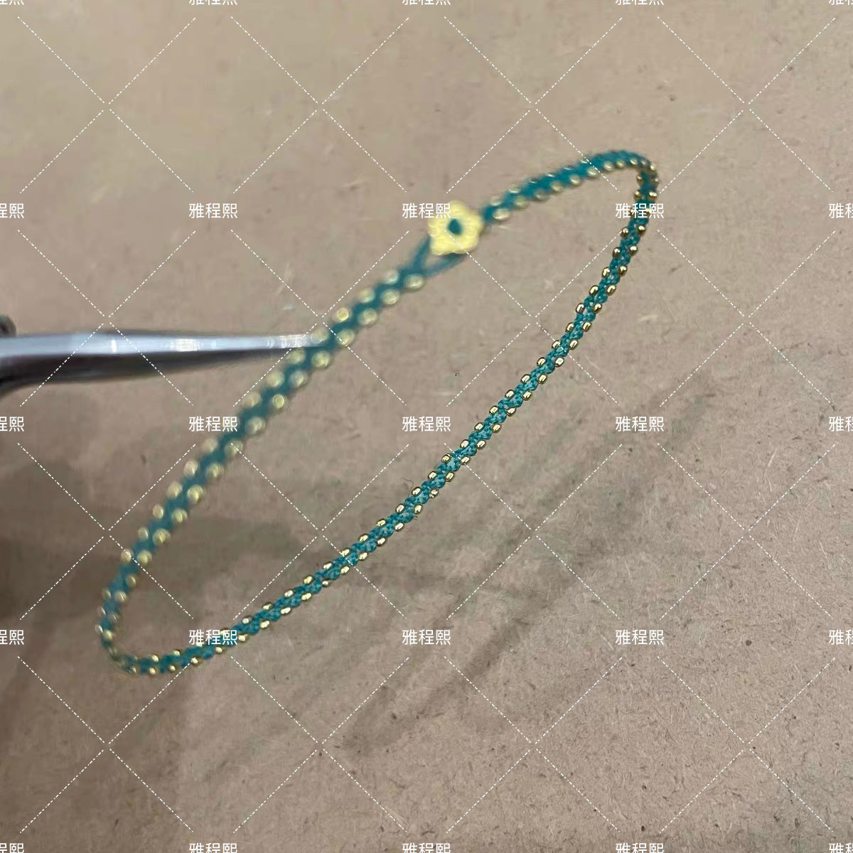 18k金编织波浪纹手链足金小花扣