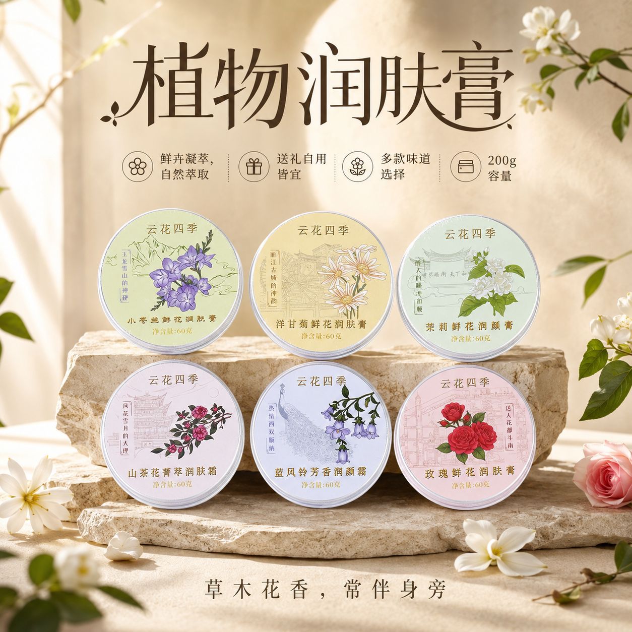 云花四季云南鲜花润肤膏60克便化妆水/爽肤水