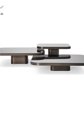 德国Classicon 现代长方形黑色钢化玻璃茶几组合黑色客厅创意茶几