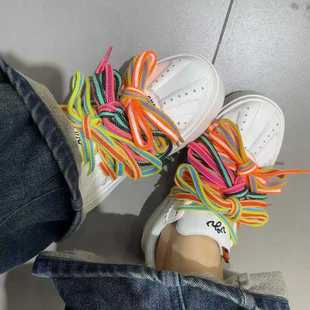2026新款厚底板鞋女时尚运动鞋彩虹系带单鞋潮流休闲鞋