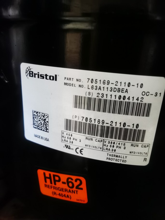 L63A113DBEA布里斯托低温制冰机压缩机