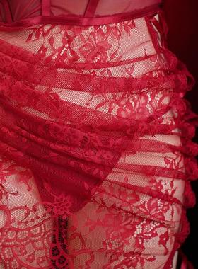 新娘情趣  红色内衣套装蕾丝睡裙透视装女吊带性感睡衣大码新款