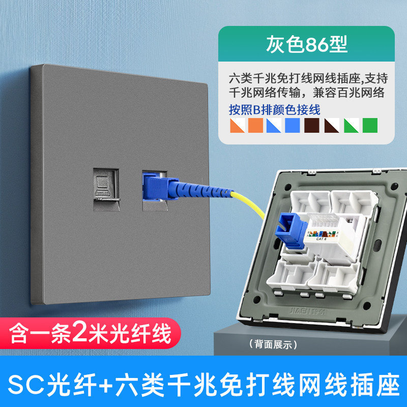 T款光纤带六类千兆网络网线插座cat6免打非屏蔽电脑接线网口面板图片