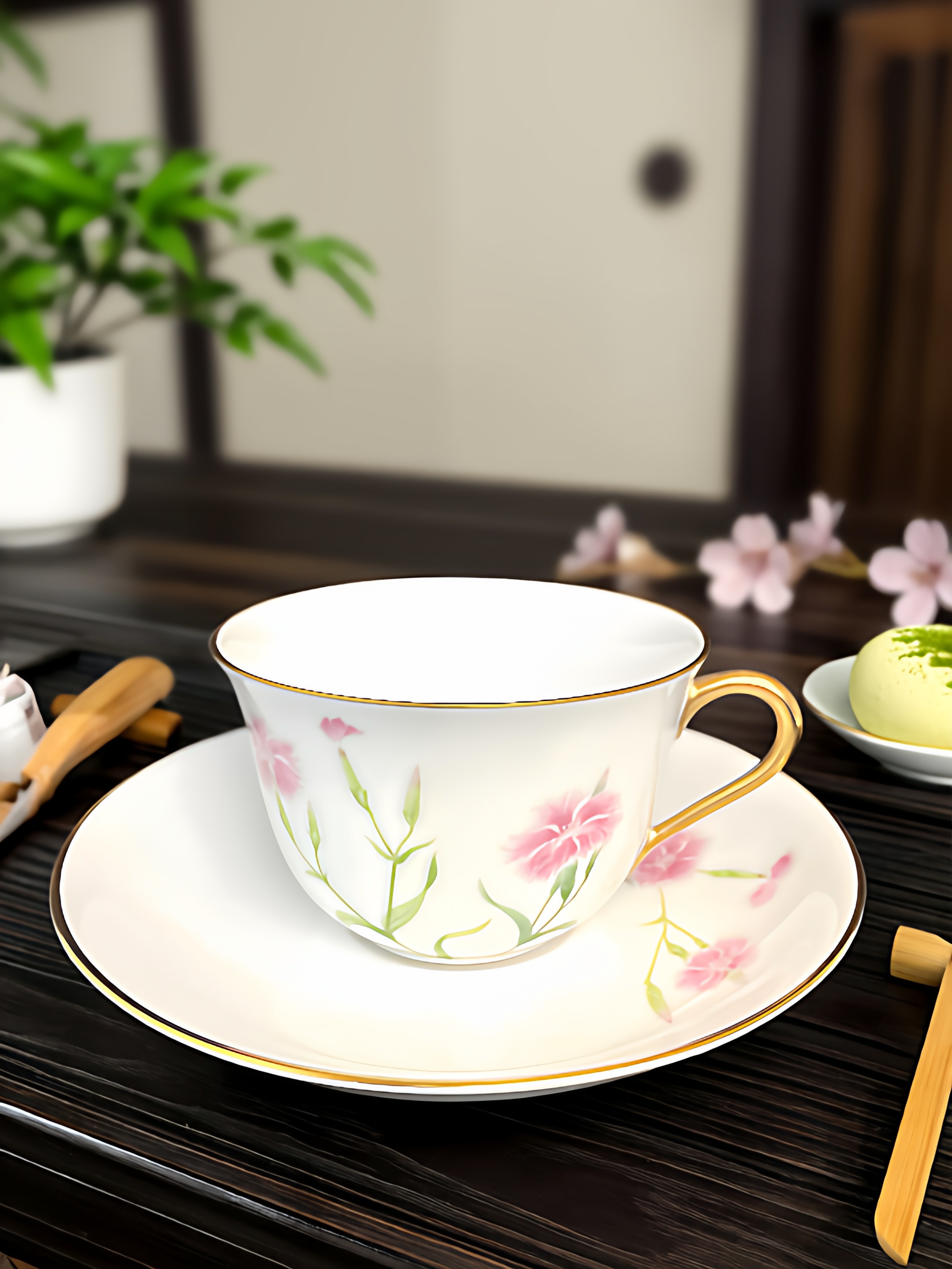 日本名瓷大仓陶园OKURA ART骨瓷茶杯碟咖啡杯石竹花下午茶收藏款