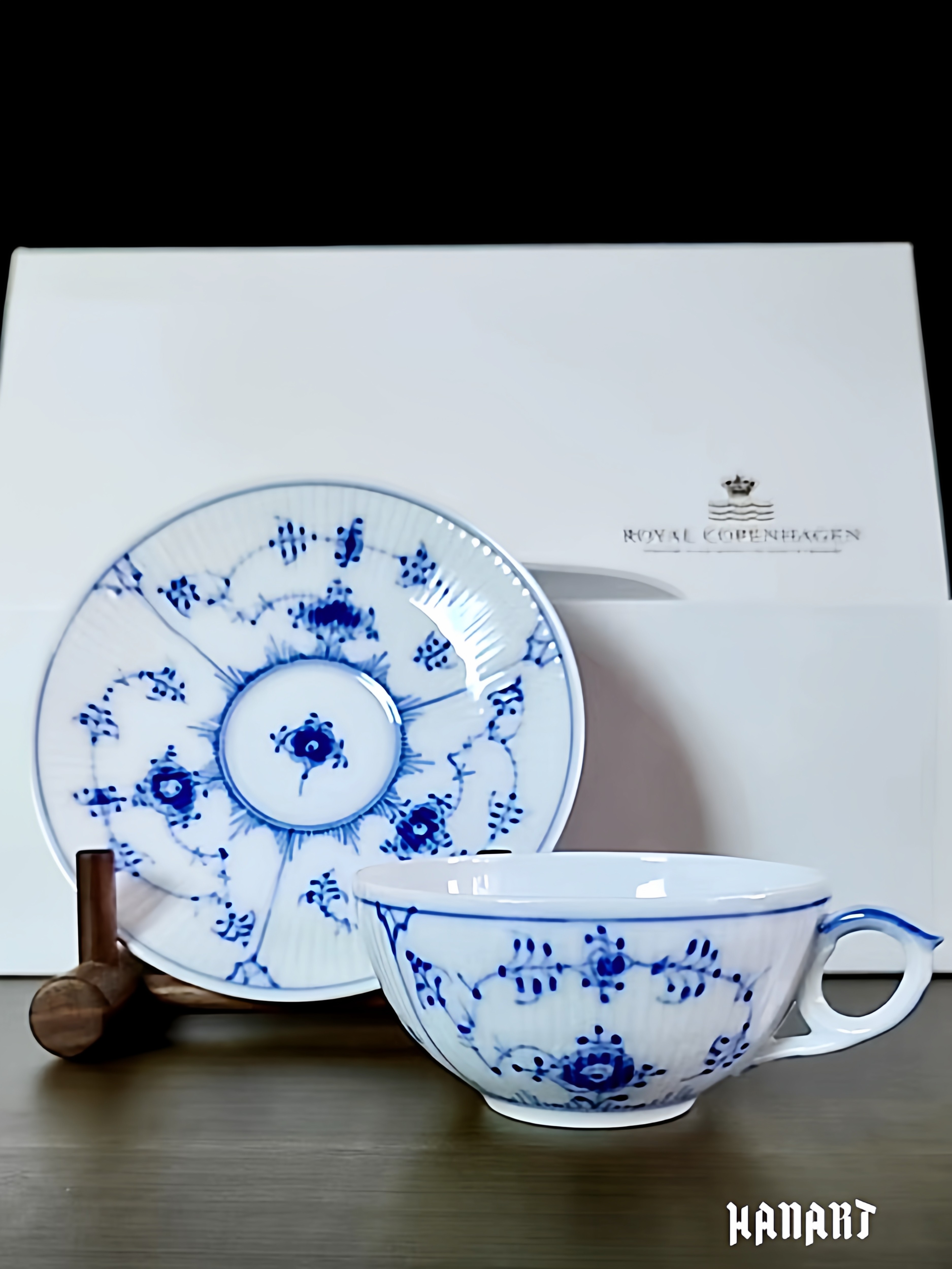 丹麦皇家哥本哈根Royal Copenhagen蓝色平边唐草手绘茶杯碟咖啡杯