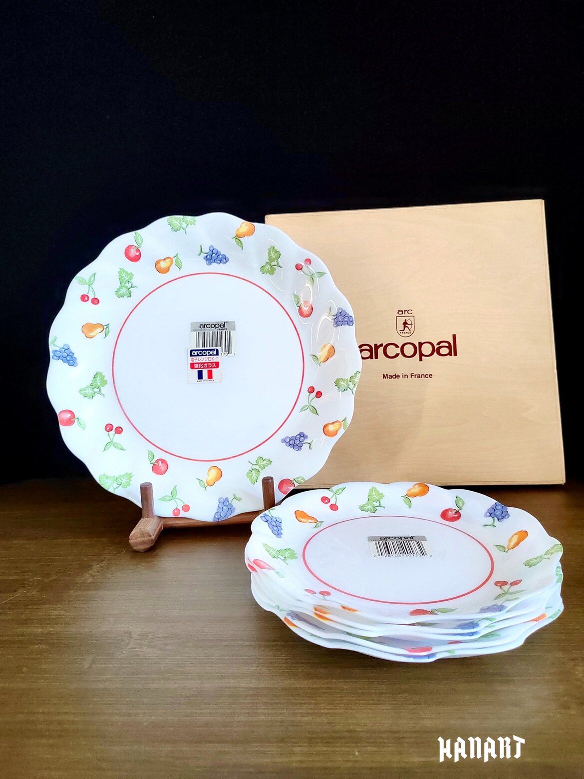 法国Arcopal奶玻璃水果图案餐盘果盘甜品法式brunch户外露营餐具