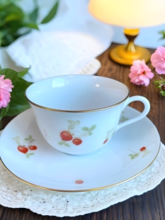日本大仓陶园Okura草莓图案手绘咖啡杯茶杯碟下午茶杯碟日式餐具
