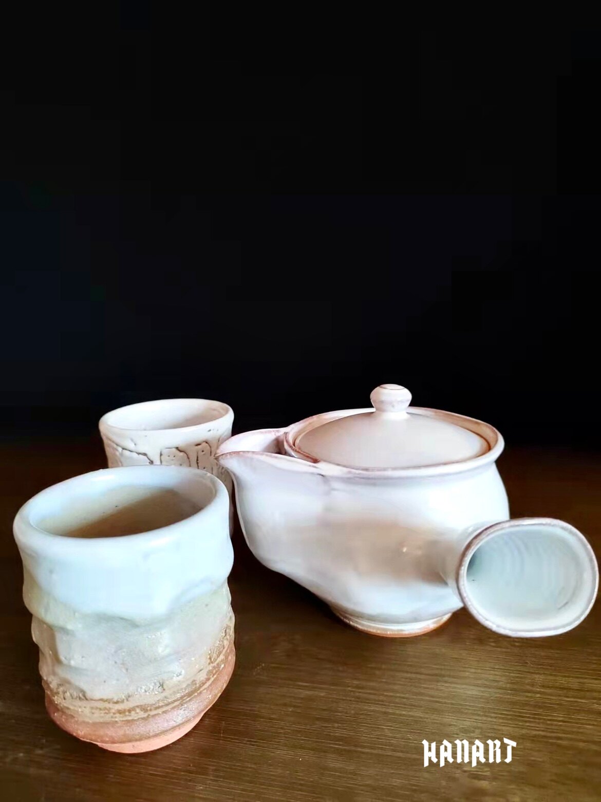 日本职人手作松尾邑萩烧白萩柴烧茶杯主人杯品茗杯侧把茶壶套装