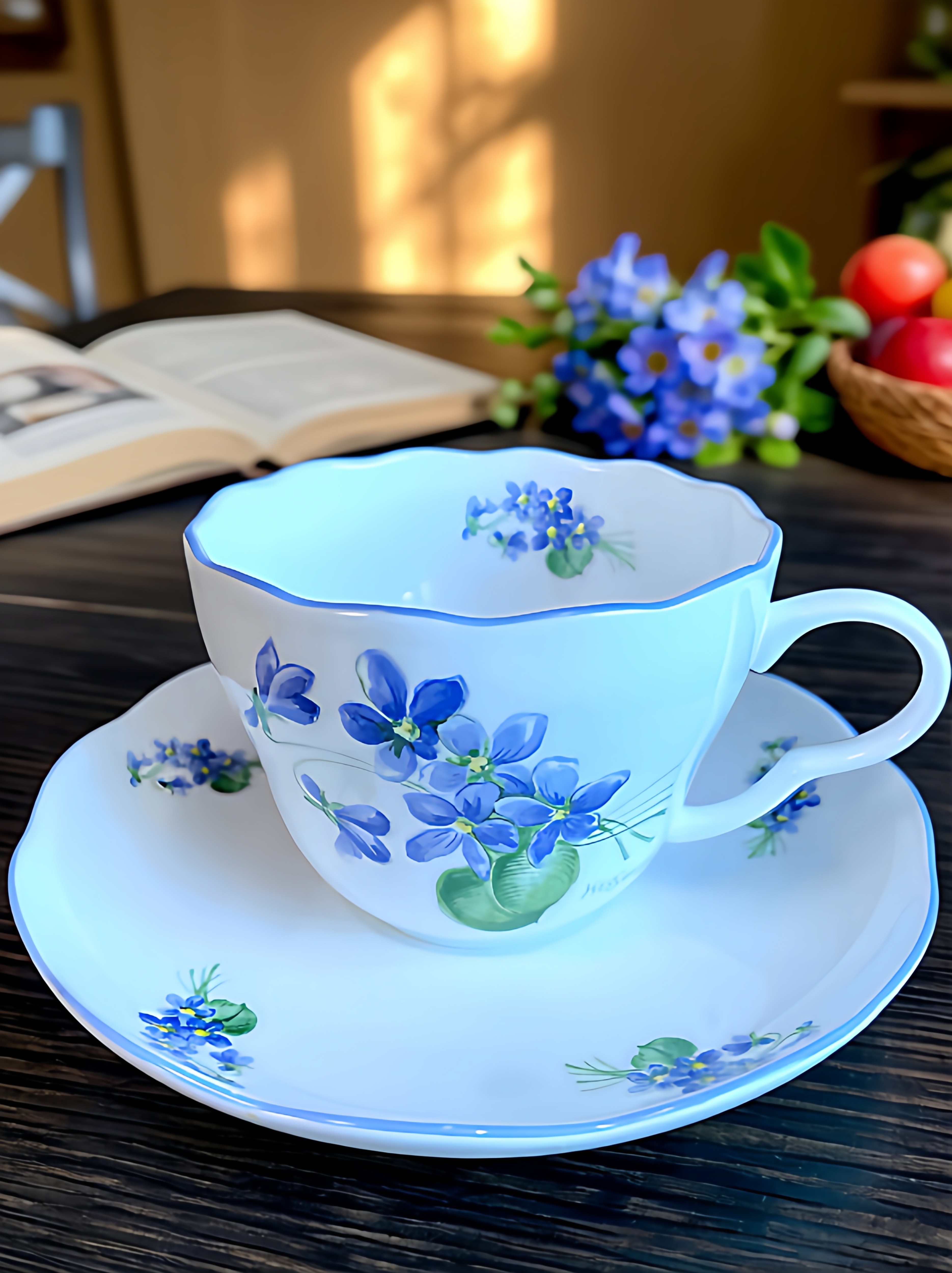 日本产圣罗兰高端骨瓷花卉咖啡杯复古小众清新红茶杯下午茶杯碟