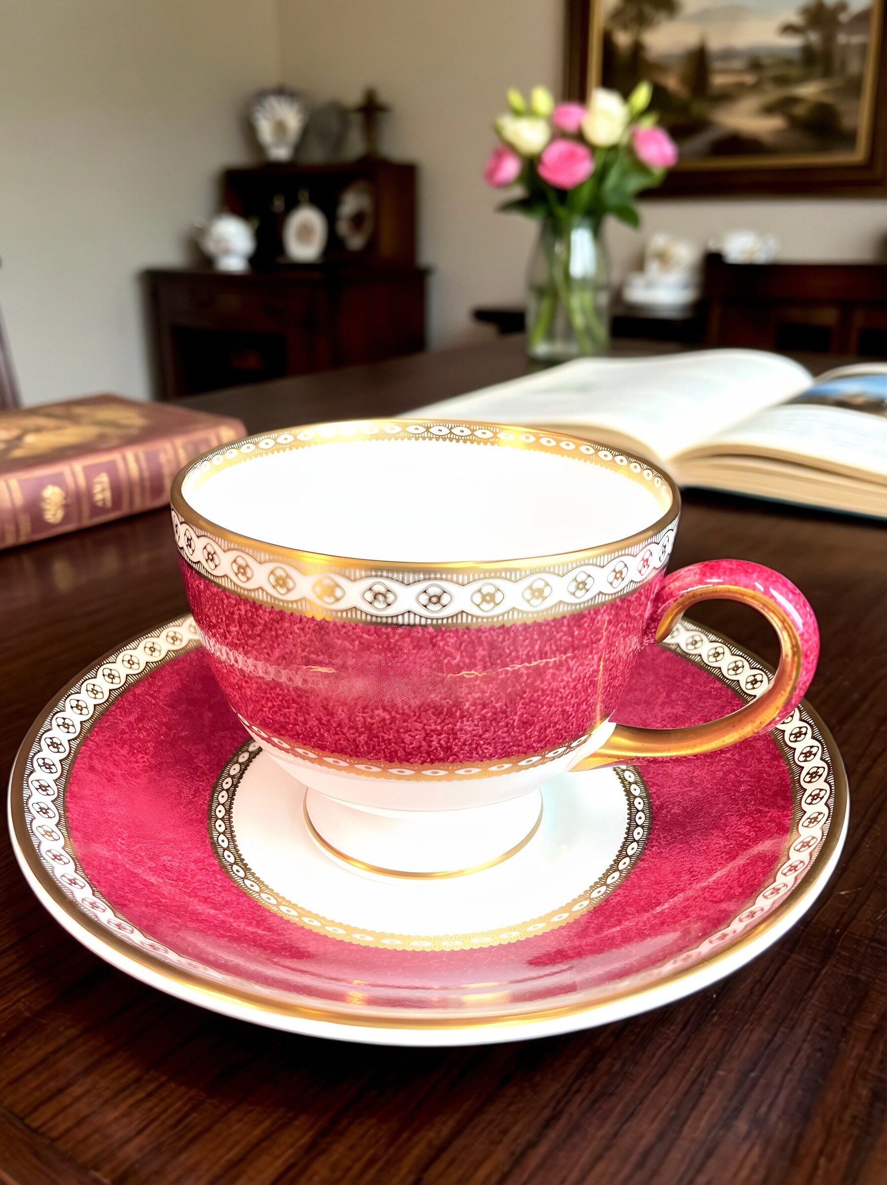 英国原产Wedgwood Ulander Powder Ruby红宝石帝国骨瓷咖啡杯茶杯