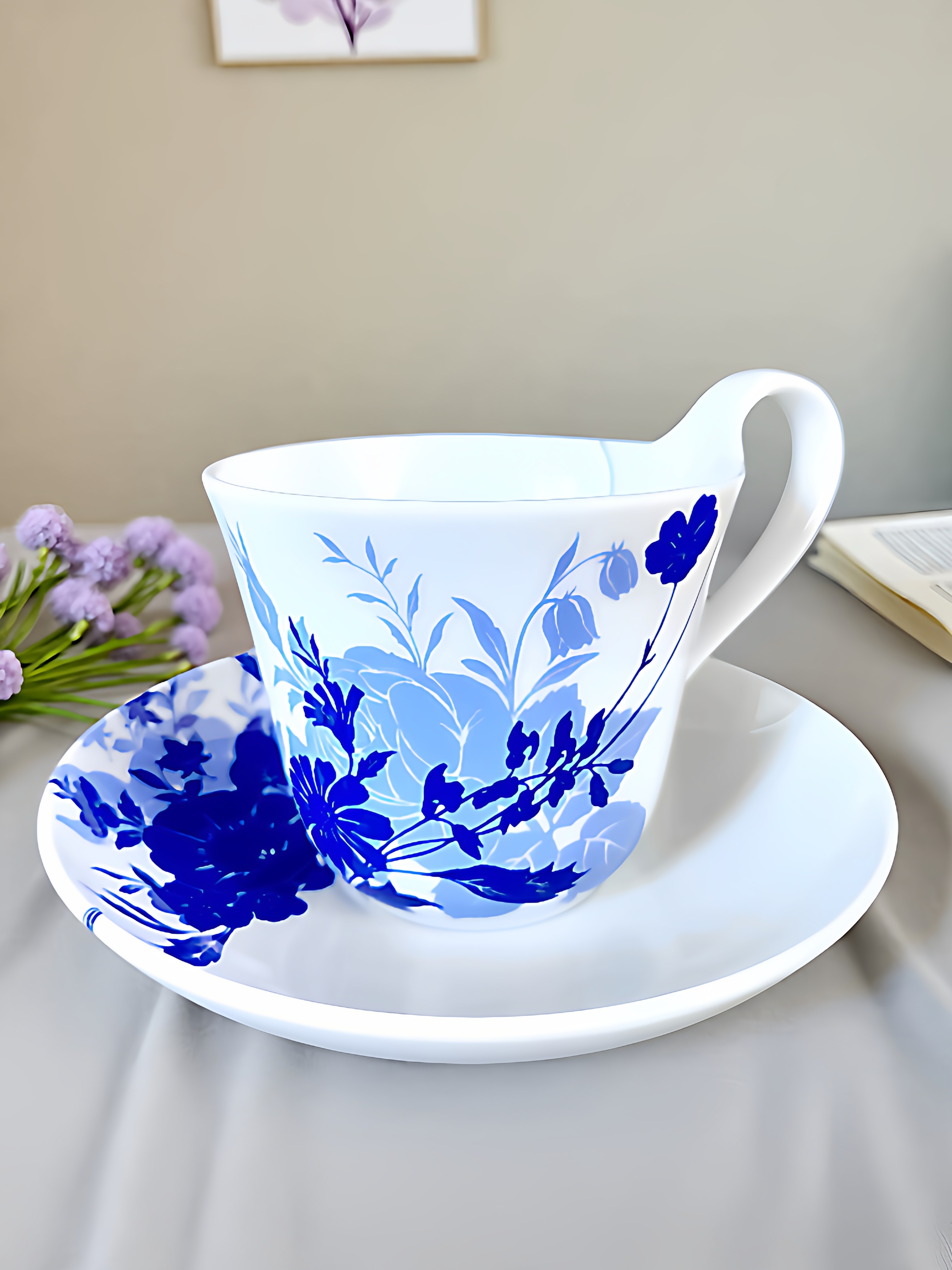 丹麦皇家哥本哈根Royal Copenhagen咖啡杯碟茶杯蓝色花卉剪影北欧
