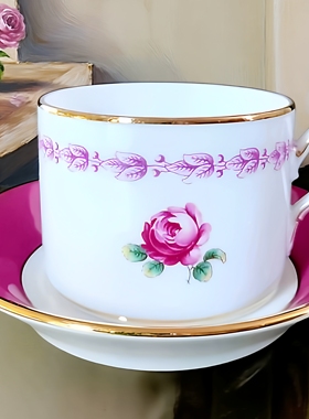 意大利名瓷RICHARD GINORI粉色玫瑰花咖啡杯 下午茶杯碟欧式复古