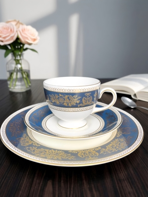 英国原产Wedgwood Columbia blue&gold蓝金鼠尾草茶杯咖啡杯中古