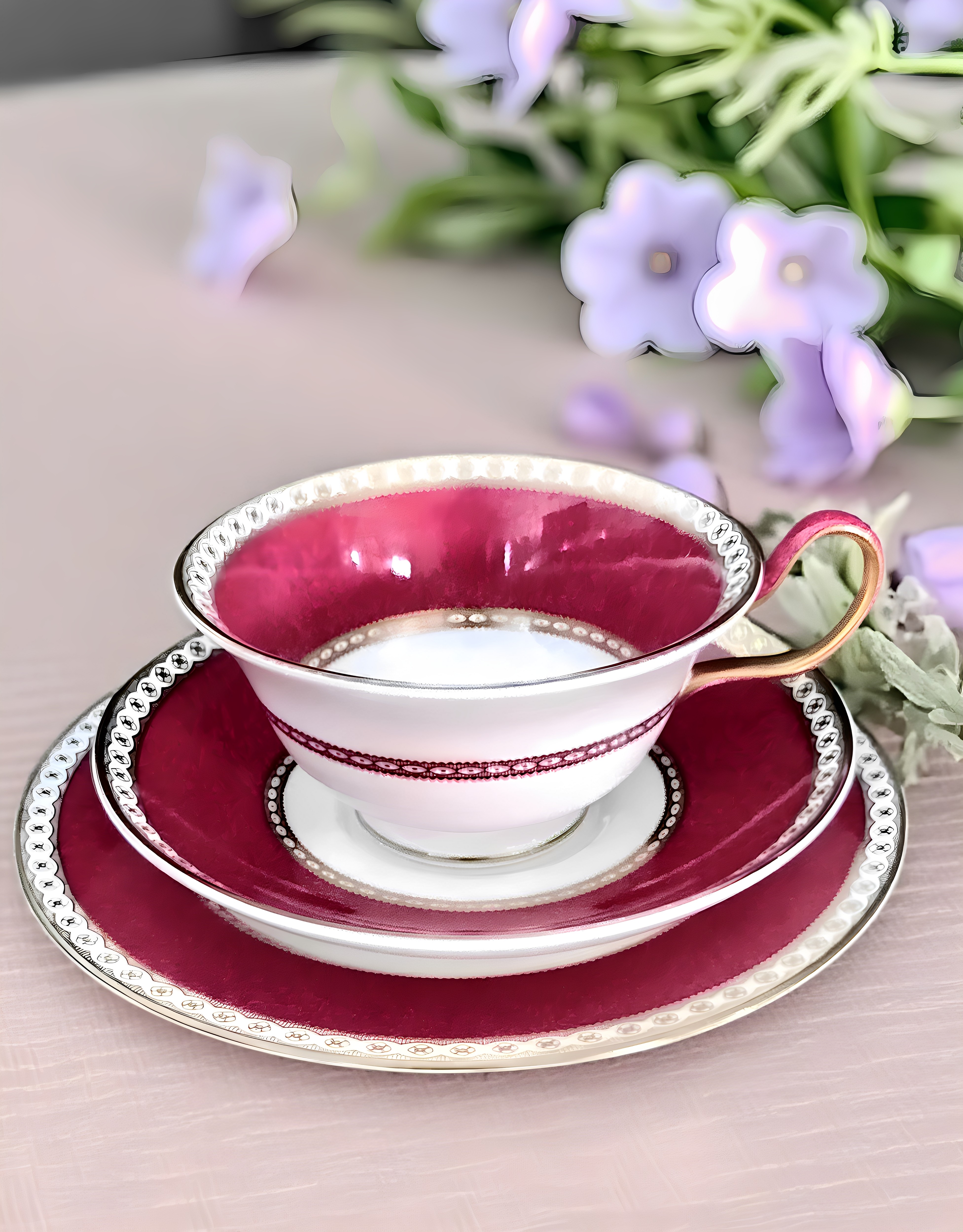 英国产Wedgwood Ulander帝国系列POWDER RUBY红茶杯碟咖啡杯餐盘