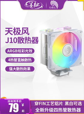 天极风J10台式电脑CPU风冷散热器1700ARGB静音风扇白色4热铜管AM5