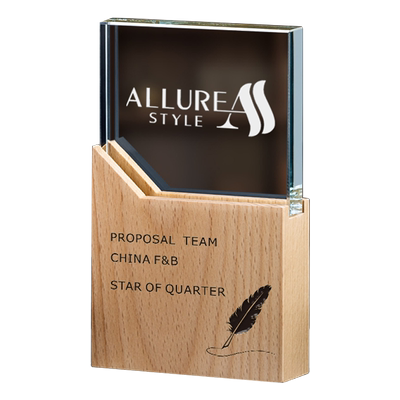 高档大气实木质年会员工水晶奖杯