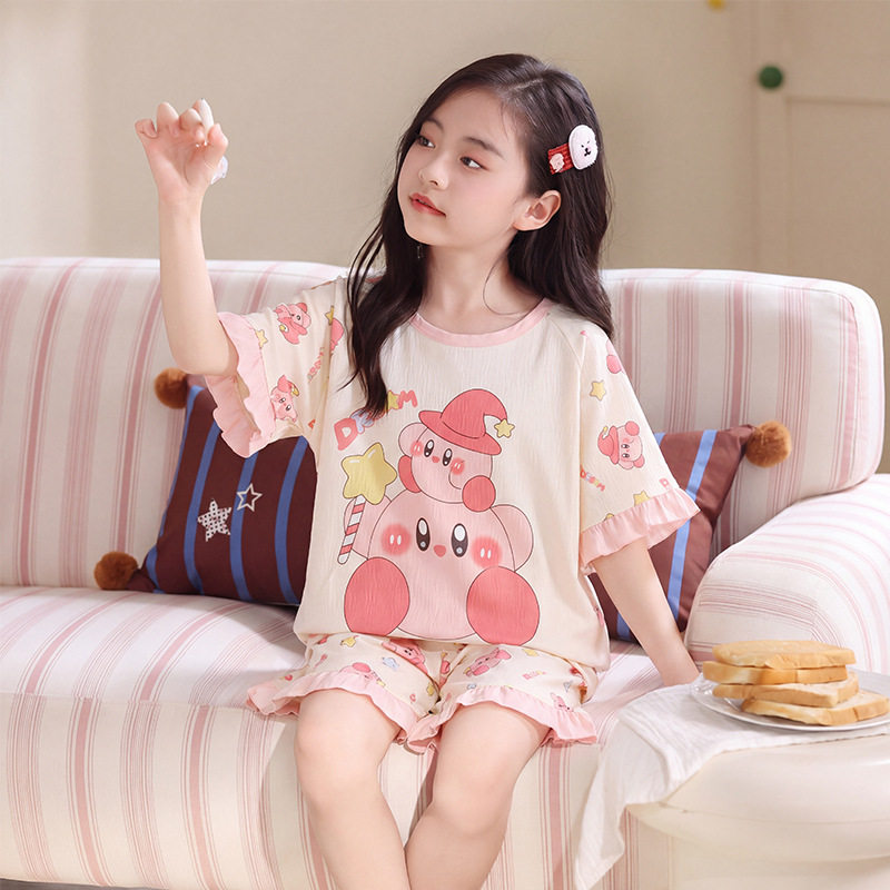 女童夏季云朵棉透气短袖睡衣套装