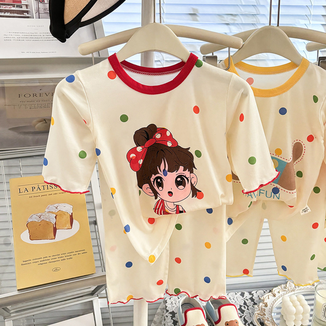 儿童睡衣莫代尔夏季薄款女童七分袖套装2026新款10A抗菌家居服