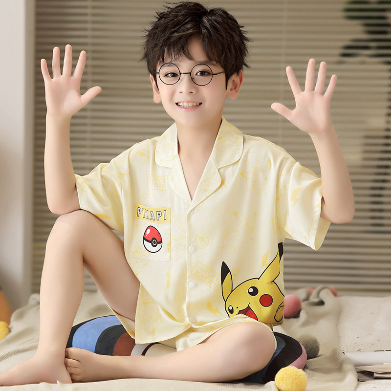 男童夏季冰丝短袖家居服套装