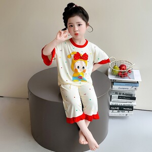 莫代尔夏季女童睡衣套装空调服