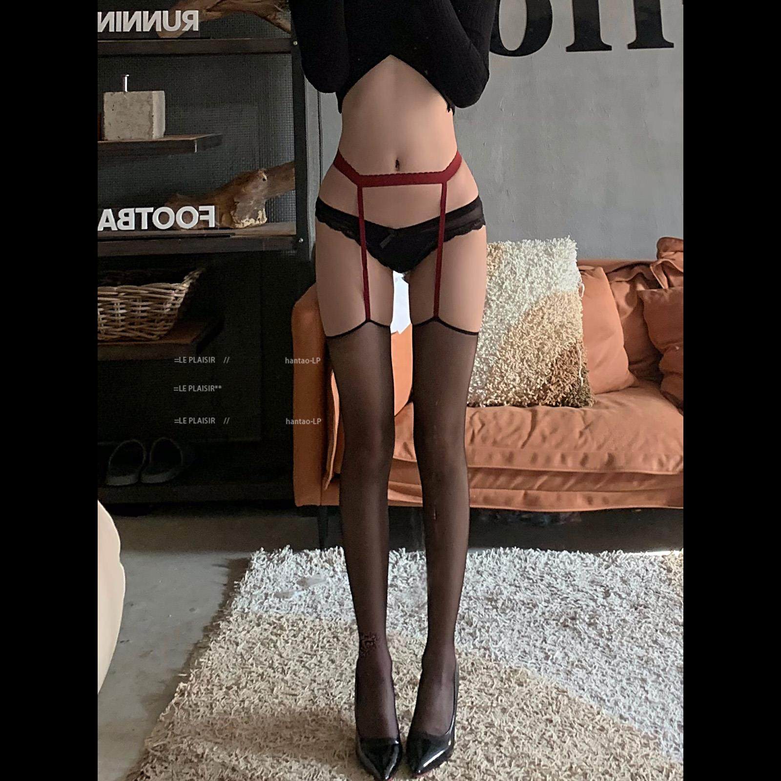 【LP】5D超薄黑丝红边吊带一体式纯欲性感御姐女团风过膝长筒袜子,女士内衣/男士内衣/家居服,长筒袜,淘宝优惠券,粉丝福利购,淘宝优惠卷