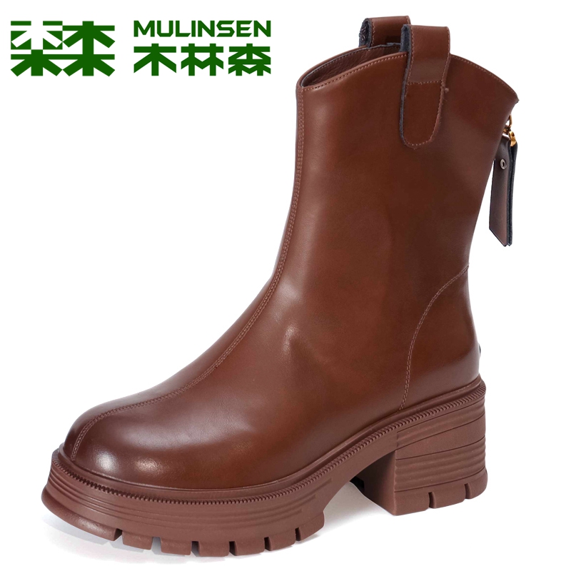 木林森休闲短靴美拉德烟筒靴
